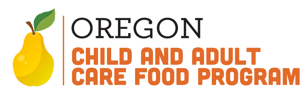Logo for the Oregon Child and Adult Care Food Program featuring a yellow pear with a green leaf.